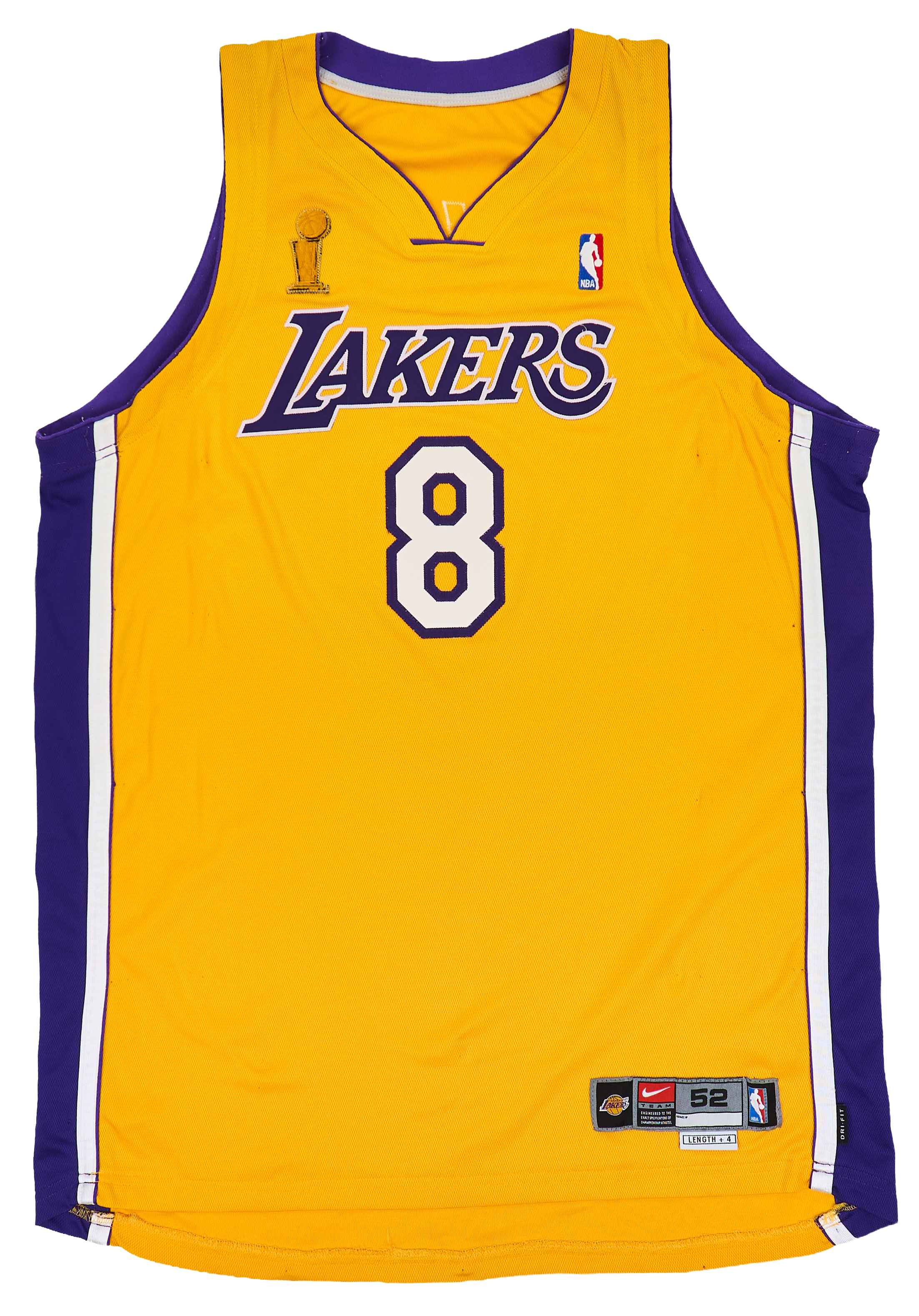 Front of Kobe Bryant’s gold number 8 Lakers jersey