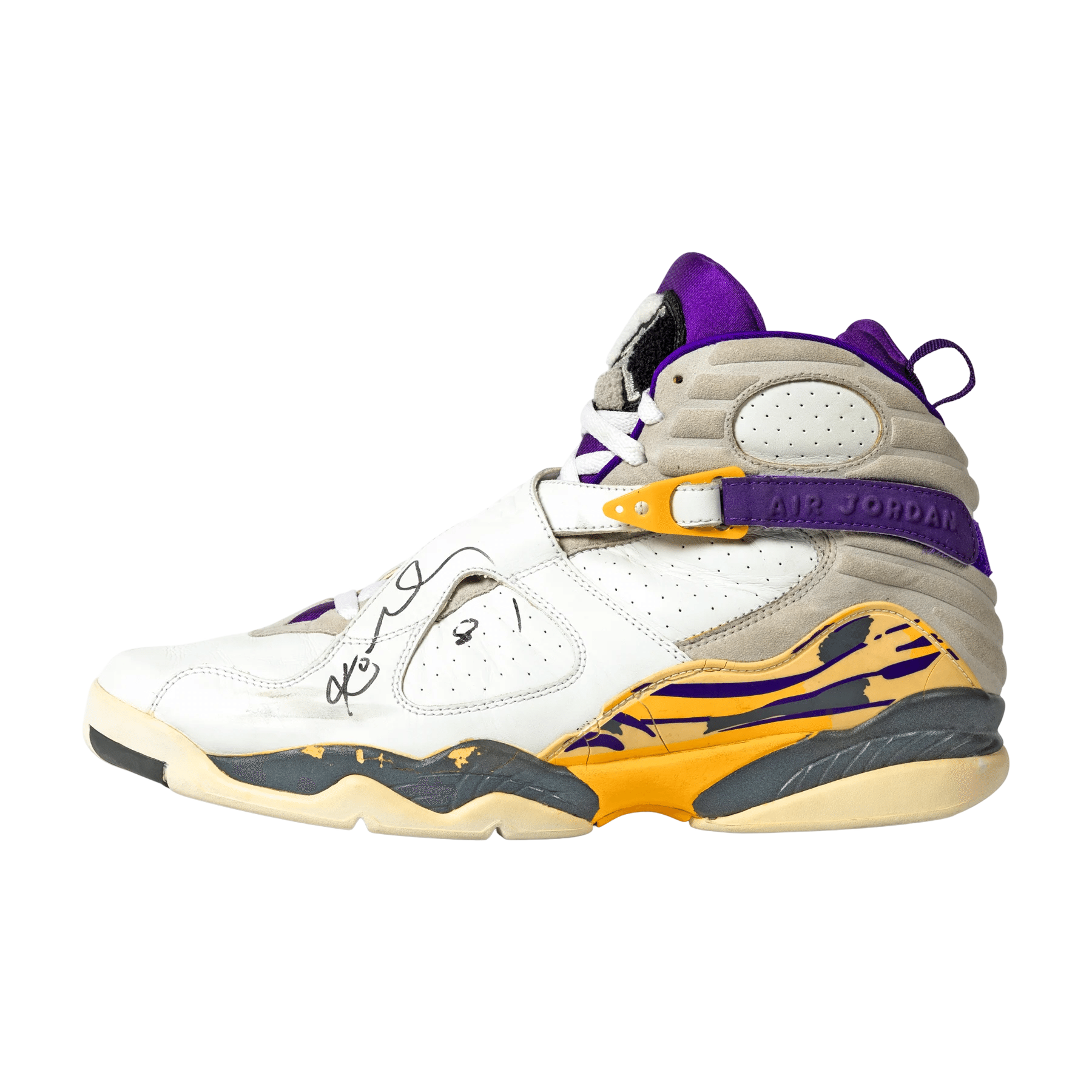Side profile of Kobe Bryant’s signed Air Jordan 8 Lakers Player Exclusive