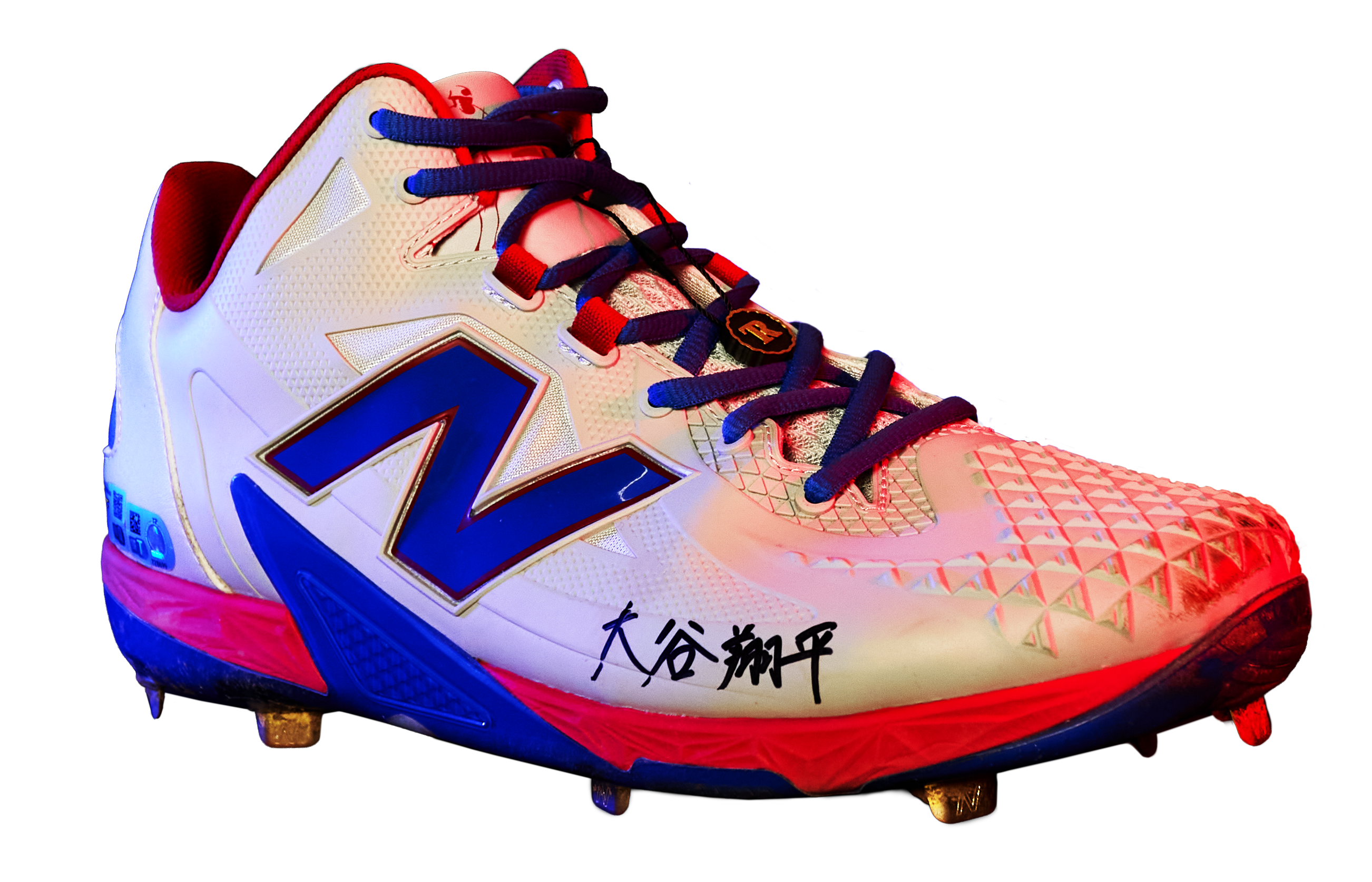 Close-up of the kanji signature on the cleats